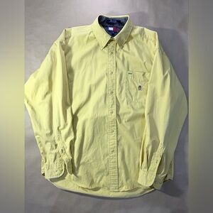 Vintage Tommy Hilfiger Crest Button‑Down Shirt Men’s L – Yellow 100% Cotton